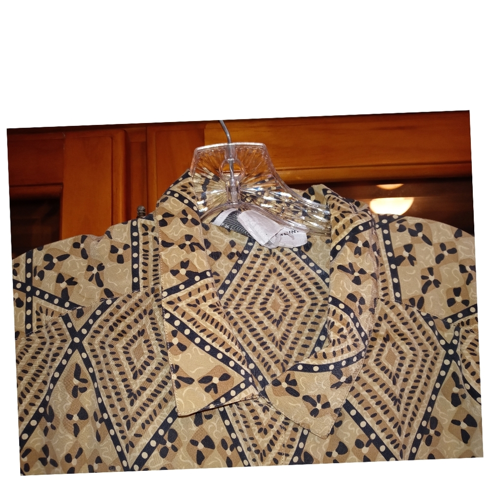 100% Silk Essential Brown Collared Button Down Bl… - image 6